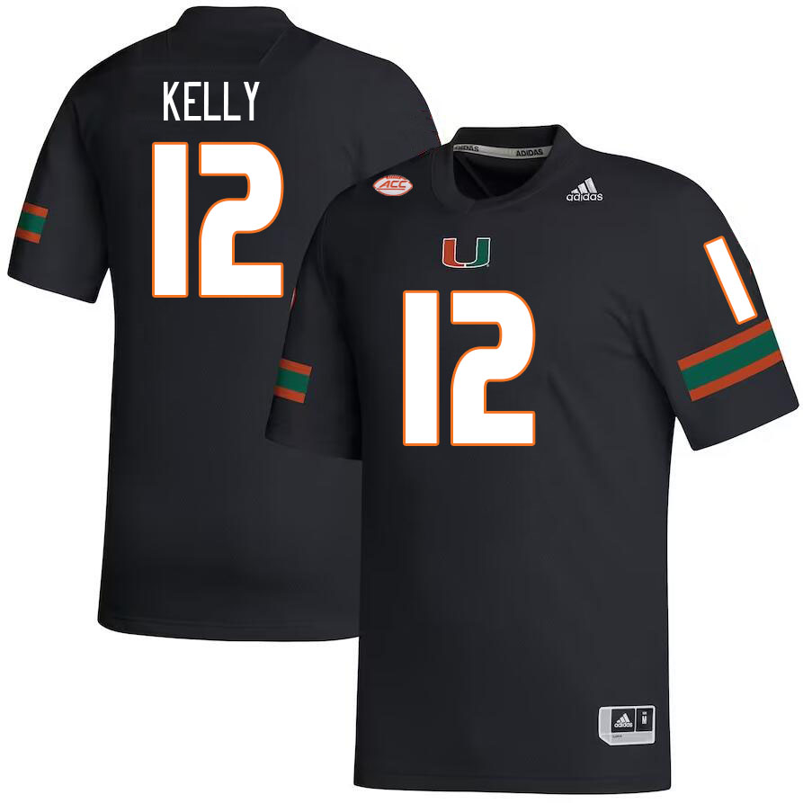 #12 Jim Kelly Miami Hurricanes Jerseys Football Stitched-Black